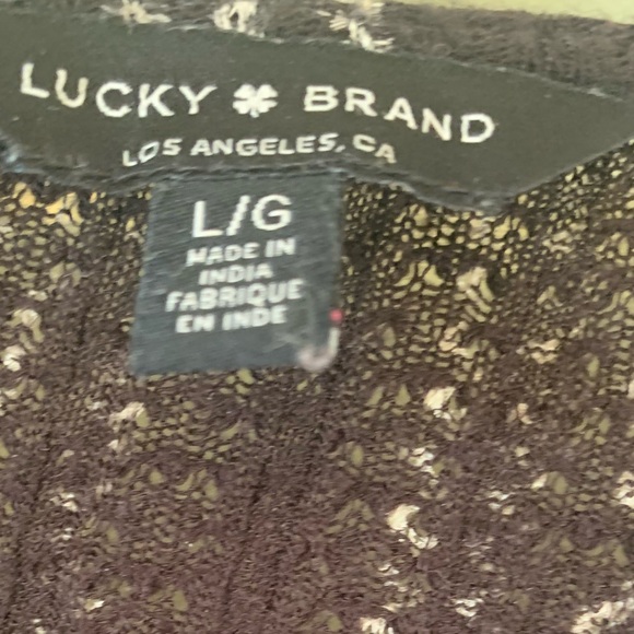 Lucky Brand Split Neck Crocheted Accent Black /White Top Size L Like New - Picture 6 of 11